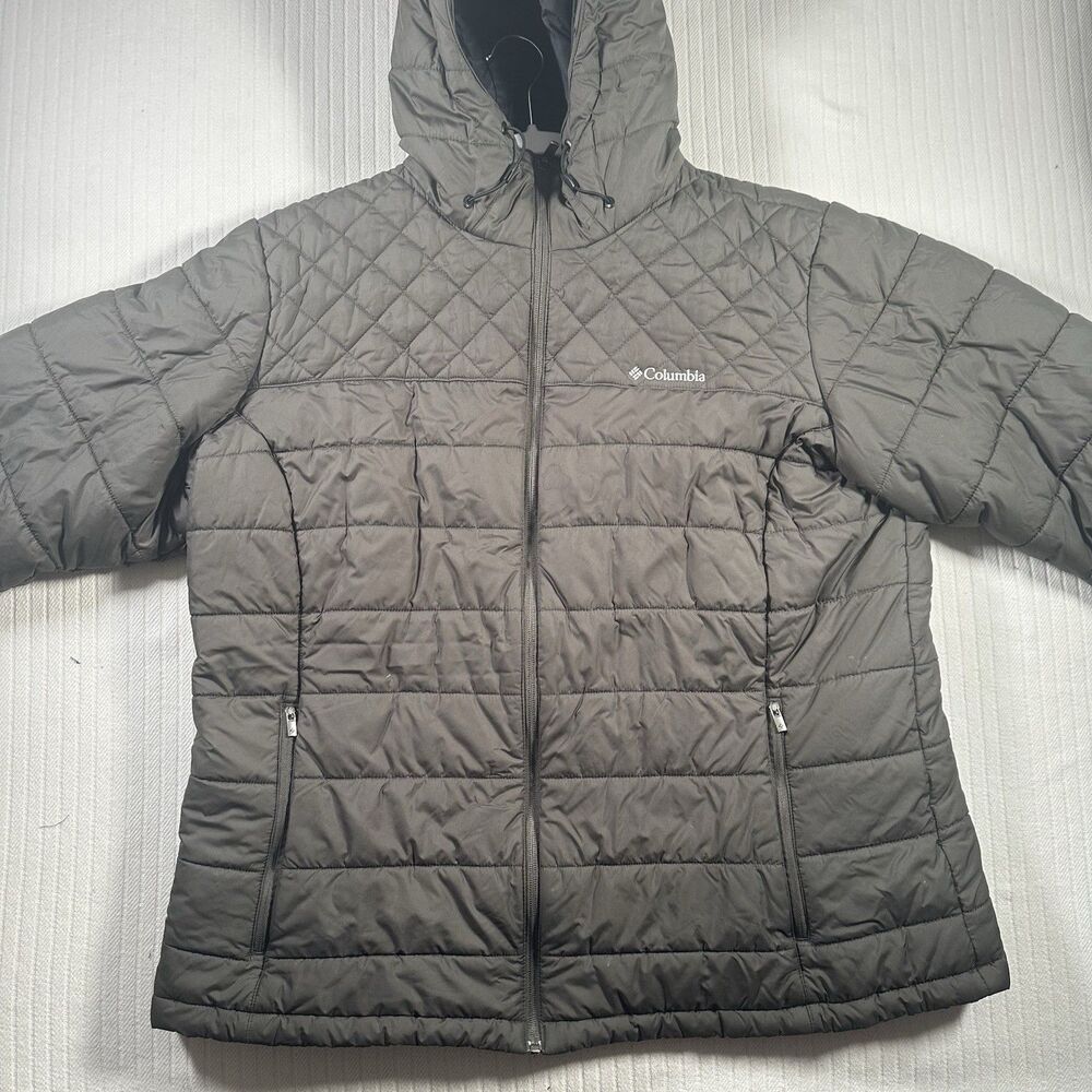 Columbia Jacket Womens 2X Green Quilted Puffer Hooded Lightweight Full Zip Coat - Picture 3 of 8
